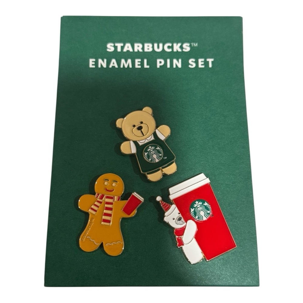Starbucks Holiday Enamel Pin Set – Bearista, Gingerbread, Polar Bear Red Cup NEW